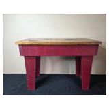 Rustic Wooden Bench with Red Legs