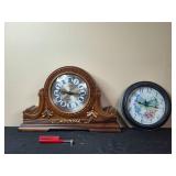 Lot of 2 Decorative Clocks: DECOZ Mantel Clock and Butterfly Wall Clock - both untested