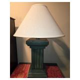 Classic Green Pedestal Table Lamp with Beige Shade