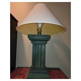 Classic Green Pedestal Table Lamp with Beige Shade
