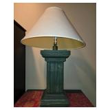 Classic Green Pedestal Table Lamp with Beige Shade