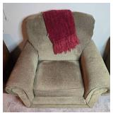 Plush Armchair with Matching Ottoman and Burgundy Throw