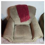 Plush Armchair with Matching Ottoman and Burgundy Throw