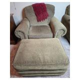 Plush Armchair with Matching Ottoman and Burgundy Throw