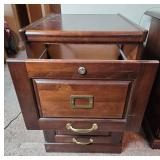 Wood Filing Cabinet with Brass Like Accents