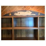 Wooden Triple Bookshelf with Decorative Header