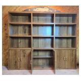 Wooden Triple Bookshelf with Decorative Header