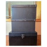 Set of 3 Black Storage Boxes with Metal Hardware