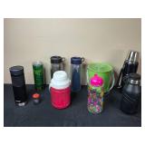 Collection of Assorted Beverage Containers including Thermos and Contigo Bottles