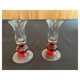 Vintage Red Goblet and Glass Candle Holders with Decorative Plate