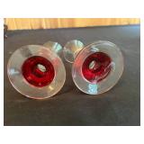 Vintage Red Goblet and Glass Candle Holders with Decorative Plate