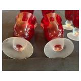 Vintage Red Goblet and Glass Candle Holders with Decorative Plate