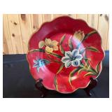 Vintage Red Goblet and Glass Candle Holders with Decorative Plate