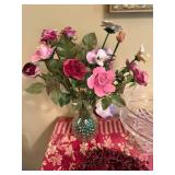 VTG Decorative Items Inc Compote, Nativity Pieces & Faux Floral Arrangement