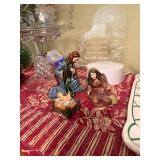 VTG Decorative Items Inc Compote, Nativity Pieces & Faux Floral Arrangement