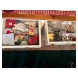 Assorted Holiday and Craft Items Including Ribbons, Lace and Beads