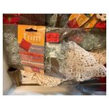 Assorted Holiday and Craft Items Including Ribbons, Lace and Beads