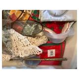 Assorted Holiday and Craft Items Including Ribbons, Lace and Beads