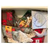 Assorted Holiday and Craft Items Including Ribbons, Lace and Beads