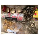 Assorted Holiday and Craft Items Including Ribbons, Lace and Beads