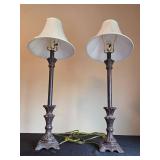 Pair of Bronze Like Table Lamps with Fabric Shades