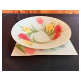 Floral Frosted Glass Bowl with Plate Set