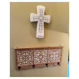 Decorative Wall Mount Washes White Cross and Hook Rack Set