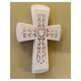Decorative Wall Mount Washes White Cross and Hook Rack Set