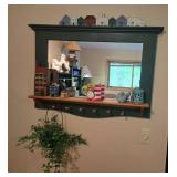 Decorative Wall Mirror with Hanging Shelf and Faux Ivy Plant