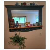 Decorative Wall Mirror with Hanging Shelf and Faux Ivy Plant
