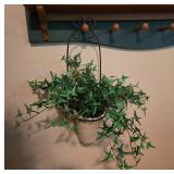 Decorative Wall Mirror with Hanging Shelf and Faux Ivy Plant