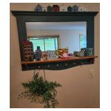 Decorative Wall Mirror with Hanging Shelf and Faux Ivy Plant