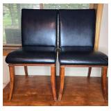 Set of 2 Used Dining Chairs with Wooden Frame and Black Upholstery