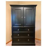 Black Wooden Armoire with Drawers and Adjustable Shelves