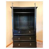Black Wooden Armoire with Drawers and Adjustable Shelves