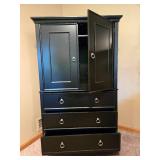 Black Wooden Armoire with Drawers and Adjustable Shelves