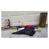 Home Decor Collection with Vintage Umbrellas and Brass Like Umbrella Stand