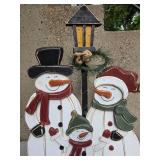 Wooden Snowman Family Outdoor Decoration with Lamp Post