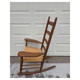 Vintage Wooden Ladderback Rocking Chair with Woven Seat
