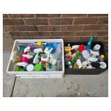 Large Collection of Cleaning Products with Assorted Spray Bottles and Cleaners - content quantities unverified