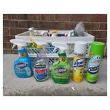 Large Collection of Cleaning Products with Assorted Spray Bottles and Cleaners - content quantities unverified