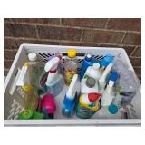 Large Collection of Cleaning Products with Assorted Spray Bottles and Cleaners - content quantities unverified