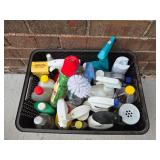 Large Collection of Cleaning Products with Assorted Spray Bottles and Cleaners - content quantities unverified