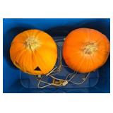 Assorted Halloween Decorations Including Wooden Pumpkin and Light-Up Pieces