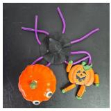 Assorted Halloween Decorations Including Wooden Pumpkin and Light-Up Pieces