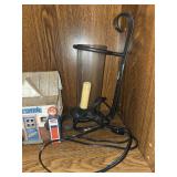 Assorted Decorative Items: Nativity Lantern, Gas Station Miniature, Stars, and Candle Holder