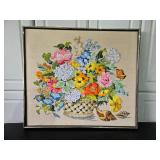 Large Framed Floral Needlepoint Artwork