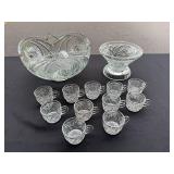Elegant VTG Pressed Glass Punch Bowl Set with Cups and Bowl