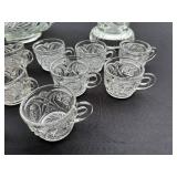 Elegant VTG Pressed Glass Punch Bowl Set with Cups and Bowl
