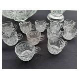 Elegant VTG Pressed Glass Punch Bowl Set with Cups and Bowl